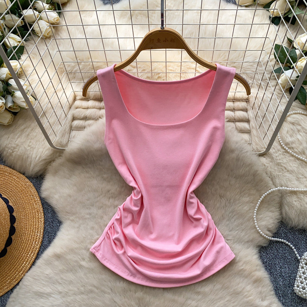 Casualwork clothing style silmslimming look pleated vest women's summer outweareasiest for matchcasualpure color sleevelesseleganttops