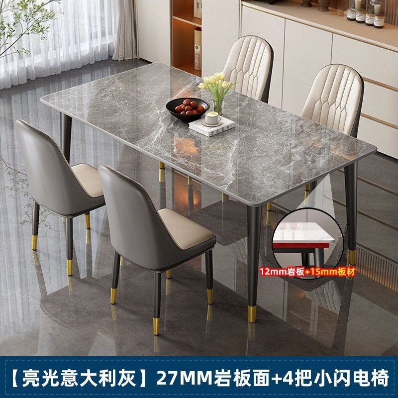 Rock slab dining table and chair combination rectangular for home small apartment medieval style modern casual rental house dining table
