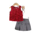 Baby clothing kids set children outfit burgundy sleeveless tops + gray shorts