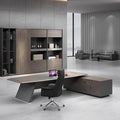 High-end, minimalist, and modern office desk and chair set. executive desk, manager's desk, lacquered finish, understated luxury, suitable for executive offices and boardrooms
