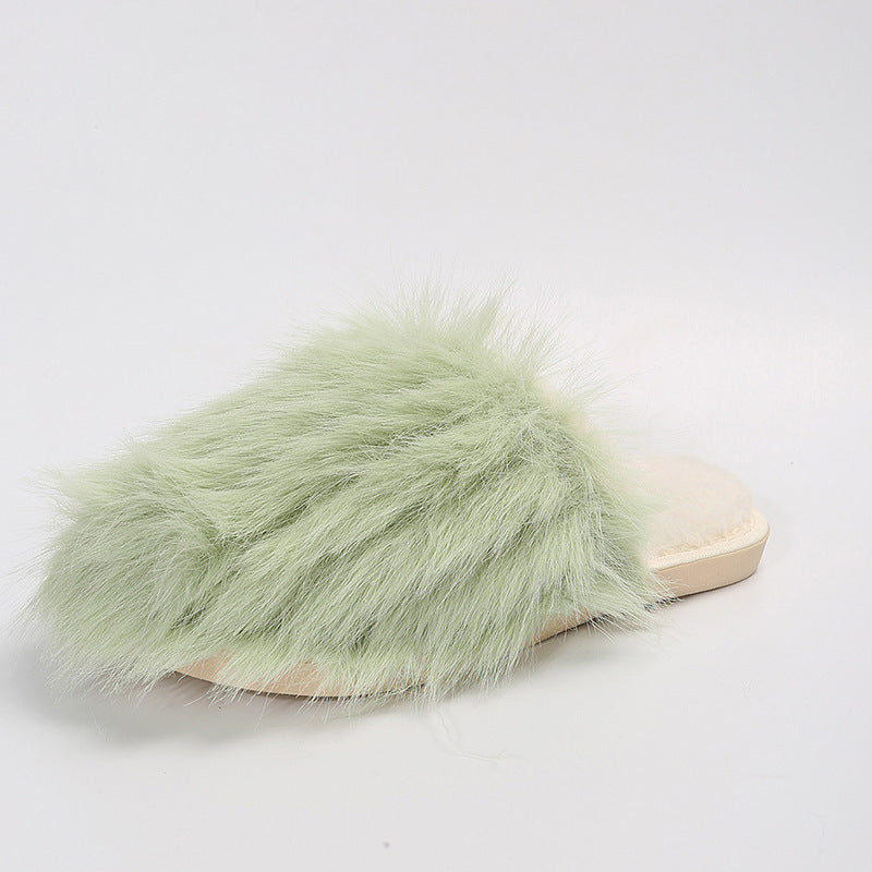 Thick sole fur slippers for women 2024winternew arrivalpopular high-looking toe-cap stain-resistant outwear cotton slippers cross-border carefully selected