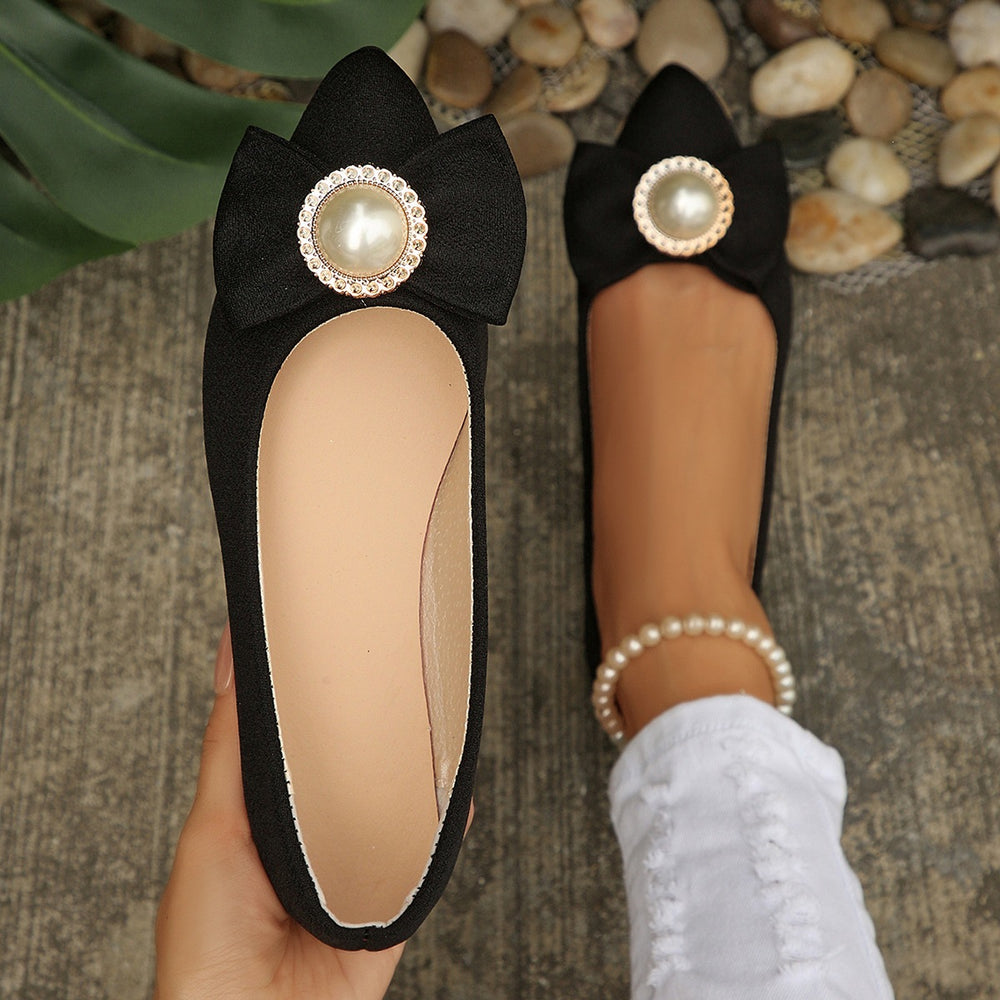 Exportplus sizeflats bean shoes  new arrival pointed toe flats shoes rhinestone pearl bowsall year roundflats