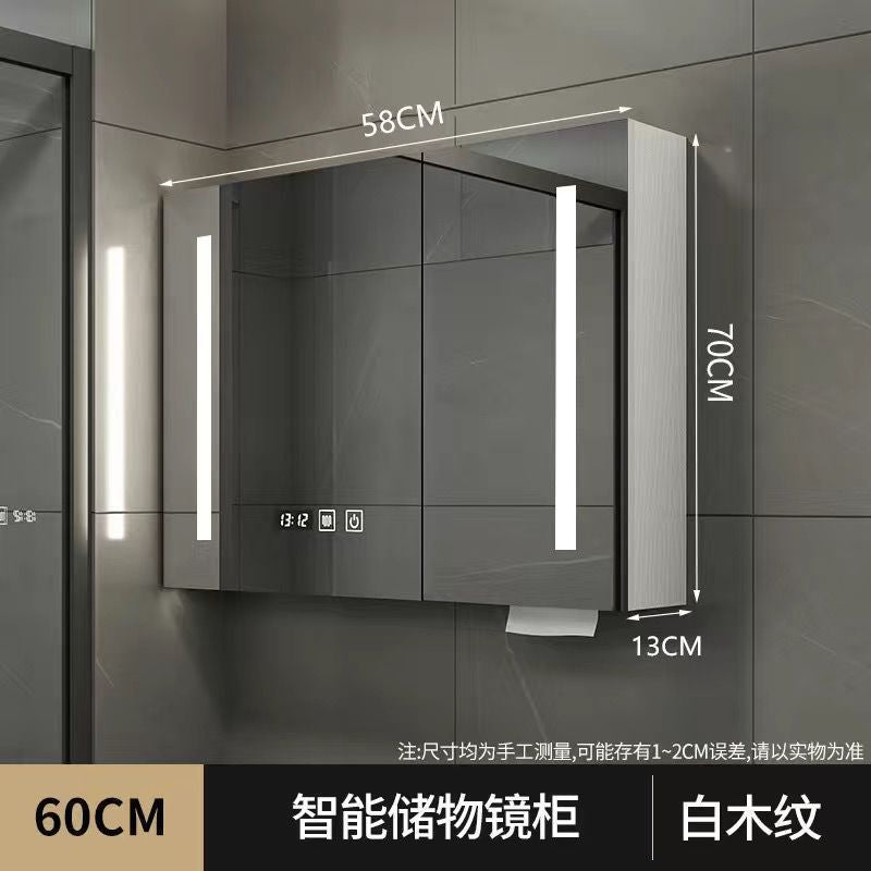 Smart mirror bathroom, separate mirror cabinet, solid wood bathroom, storage mirror cabinet with lamp, defogging, paper drawing hole, wall rack.