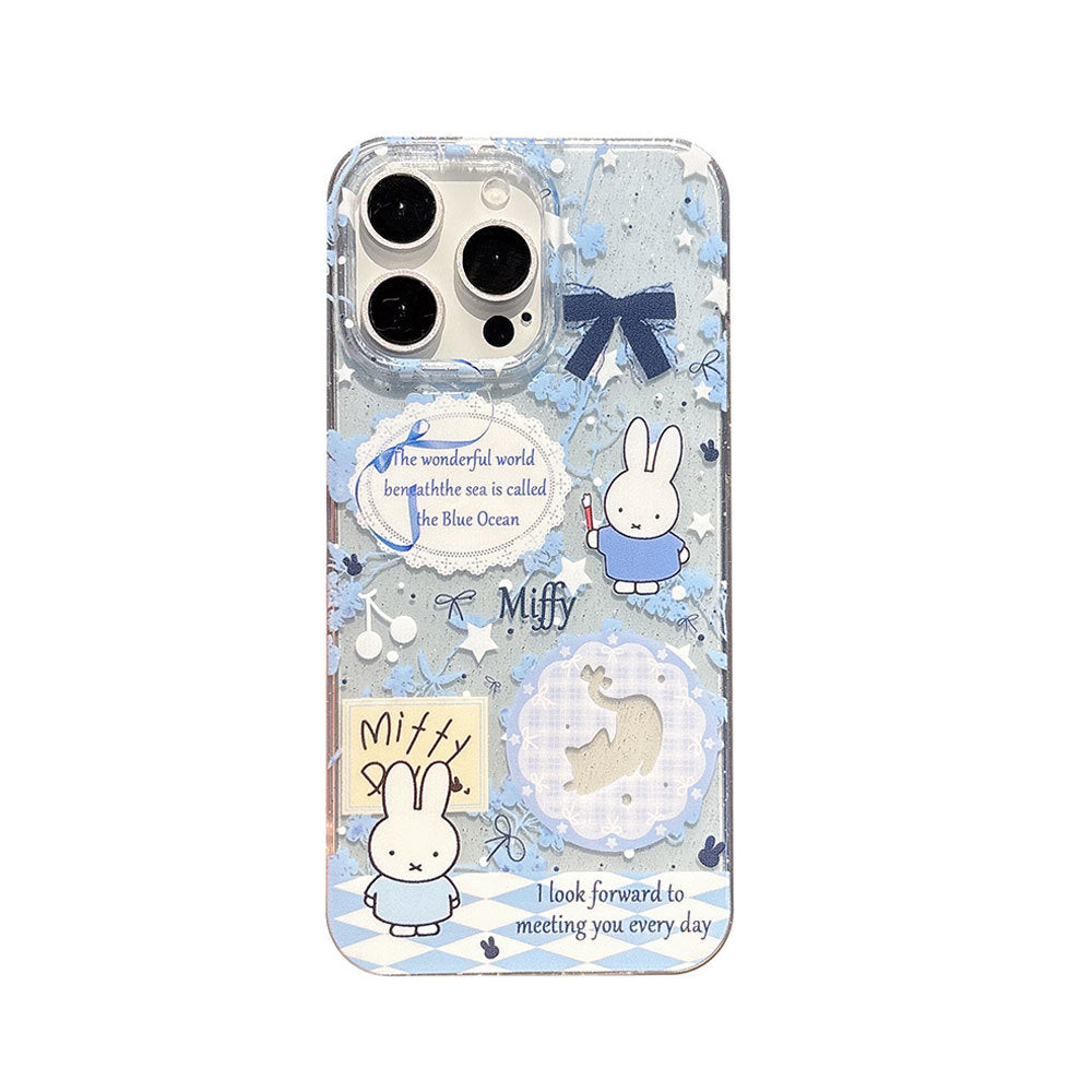 Suitable for apple 16 large hole miffy cute summer mobile phone case for girls iphone15 cartoon transparent protective cover 14