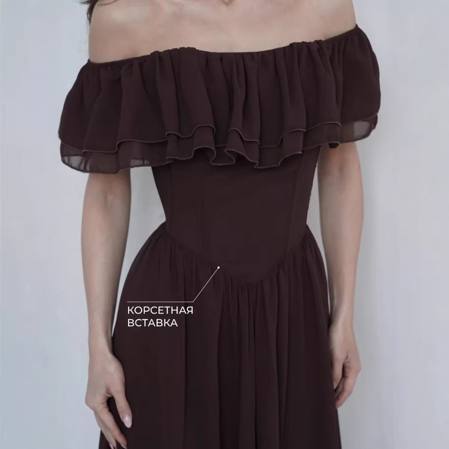 Whiteelegantrufflesslimming look flying sleeves word skirt dress long skirt women's summer other artsyretro short sleeves