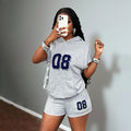 New casual activewear solid color printed letter loose fit hoodie sweatshirt women's  summer set
