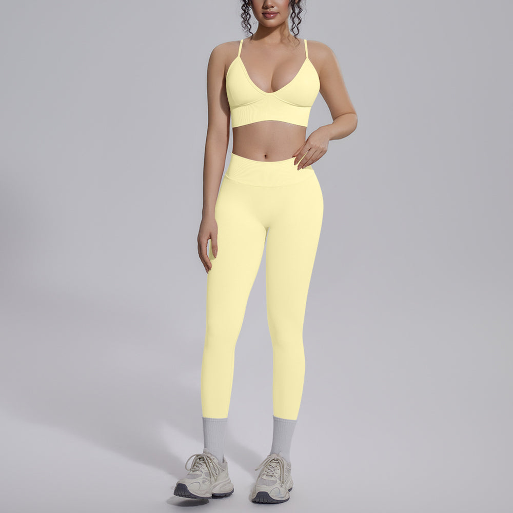 New seamless solid color high-waisted workout set - four-piece yoga, running & fitness apparel