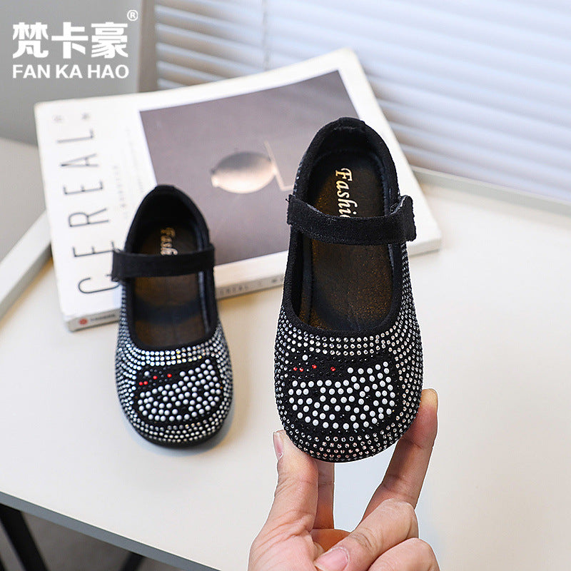 Vancahao girls' fashion kitty cat rhinestone princess shoes - new  spring/autumn collection - children's leather dress shoes for performances