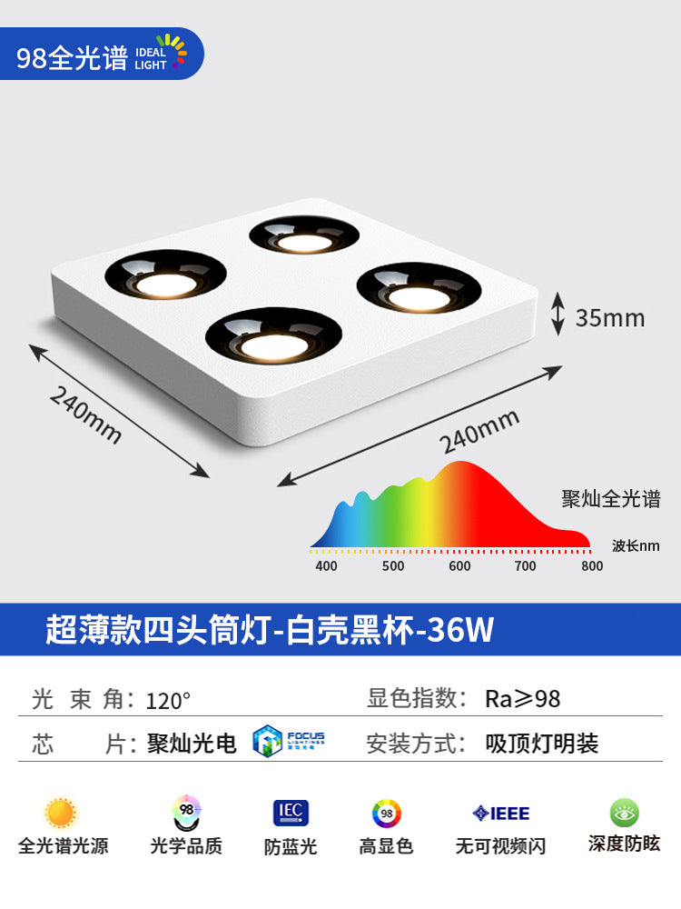 Ultra-thin surface-mounted single-head, double-head, three-head, no ceiling, no main light, casual living room, bedroom, ceiling-mounted anti-glare downlight