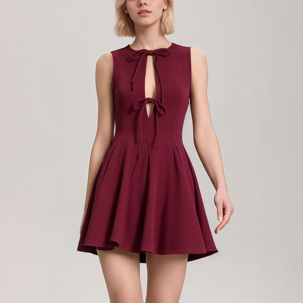european and american women's summer new arrival: elegant slim-fit, waist-cinching, bow-embellished, sexy and sweet sleeveless dress