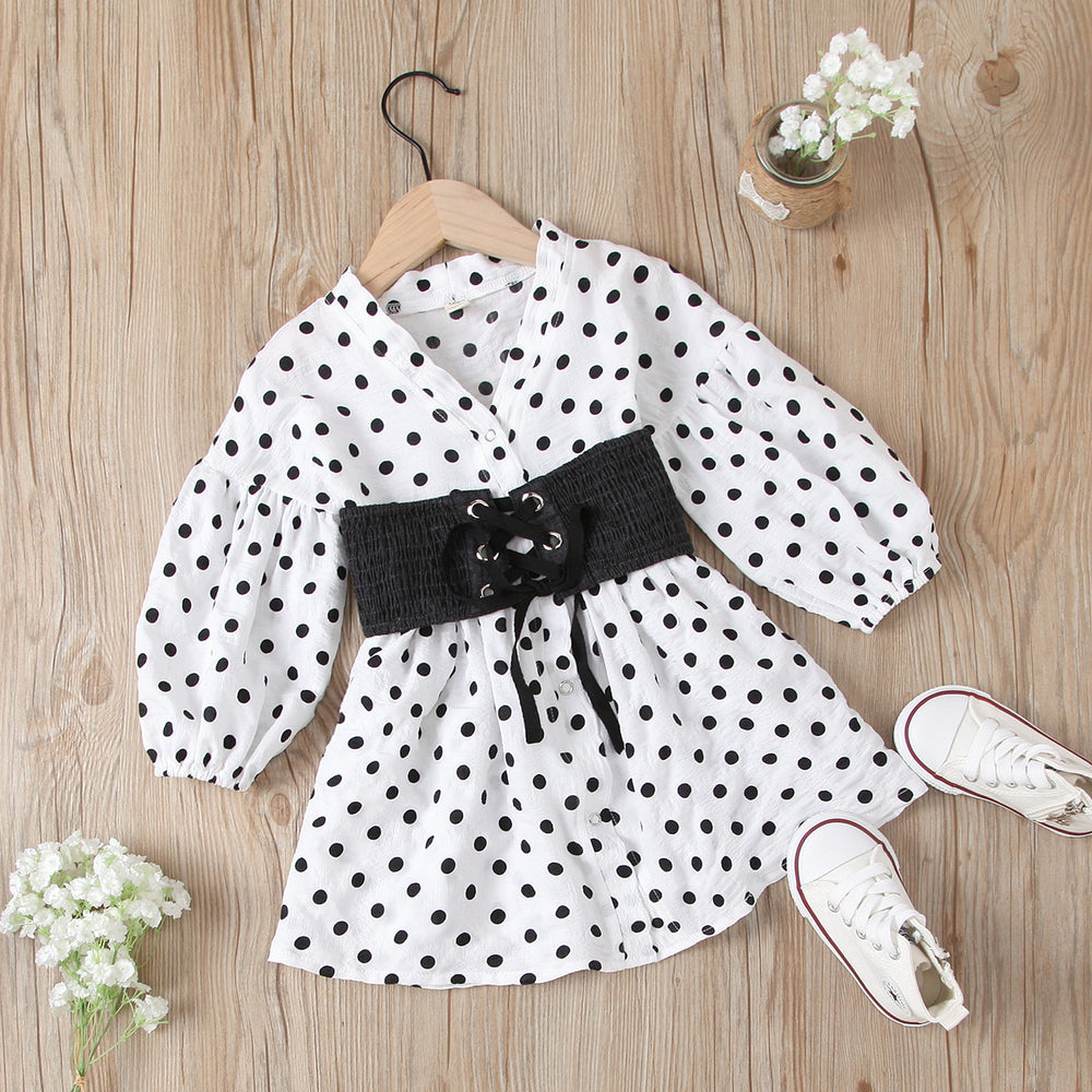 European and american style girls' outfit: woven cotton v-neck cardigan + elastic denim tie-waist set - cross-border exclusive