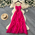 French dopamine yellow cami dress - women's  summer ruffle hem, slim fit, vacation style maxi dress