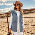 European and american cross-border foreign trade  lapel front button stereo large pocket waist casual layered denim waistcoat for women