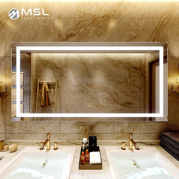 Cross-border smart bathroom mirror with lamp luminous defogging mirror, hotel villa bathroom wall-mounted touch screen LED mirror
