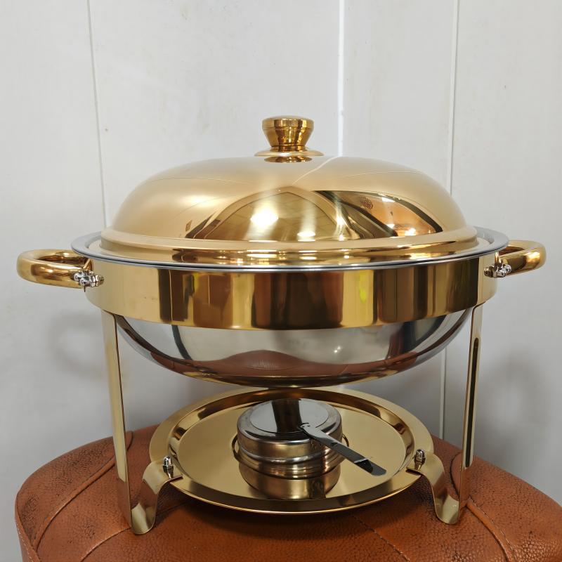 Stainless steel gold-plated mini buffet warmer set - hotel-grade alcohol-fired food warmer - cross-border supply