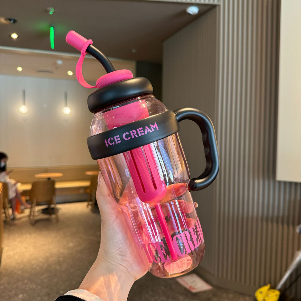 Summer's hottest selling women's high-style insulated tumbler! large capacity, portable, with straw, plastic cup, cute belly design, and handle