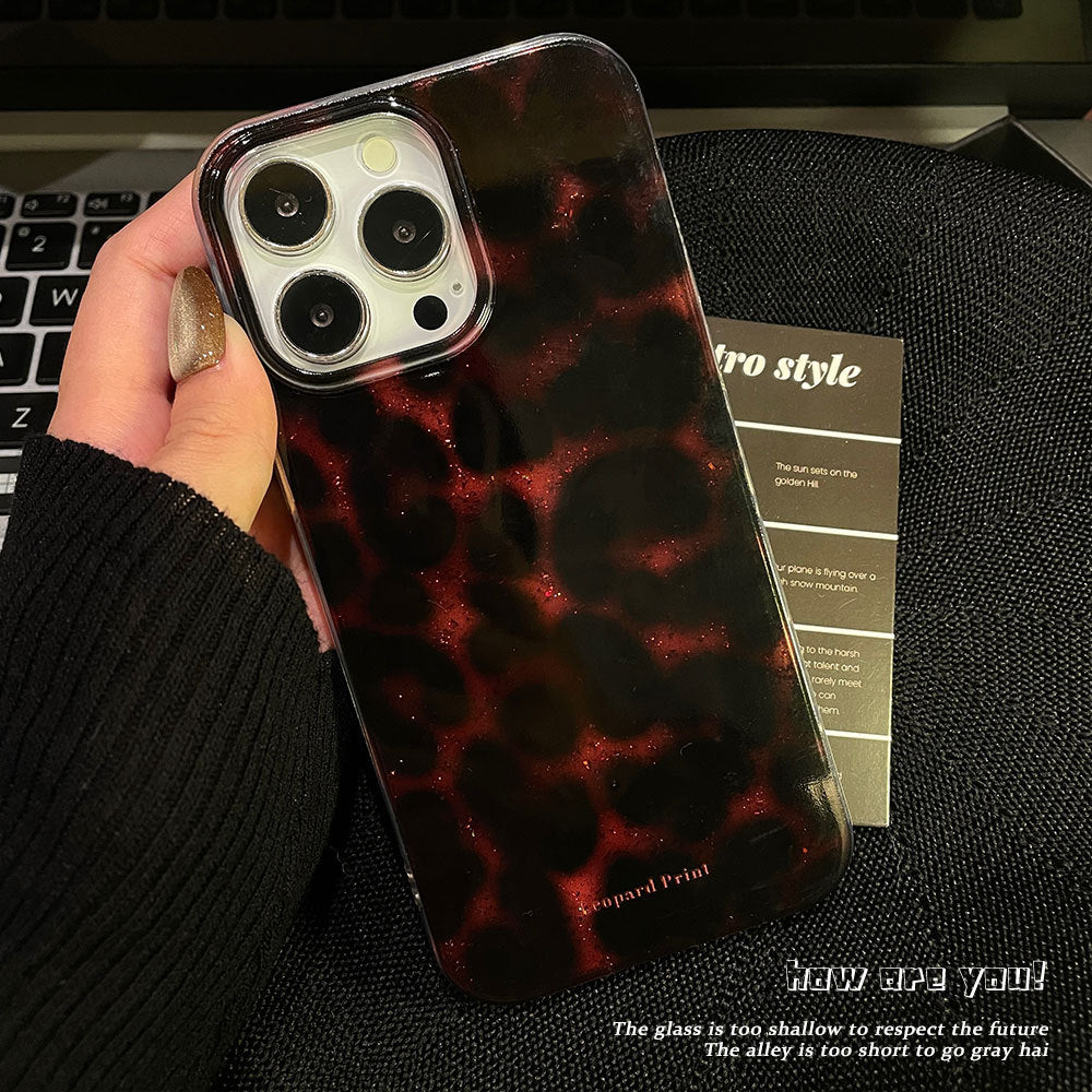 Glue glitter powder suitable for iphone17promax translucent leopard print mobile phone case apple 16 large hole protective cover cross-border