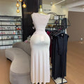 European and american cross-border women's fashion  summer new arrival: elegant asymmetrical neck slim-fit sleeveless top with tie-waist midi skirt set