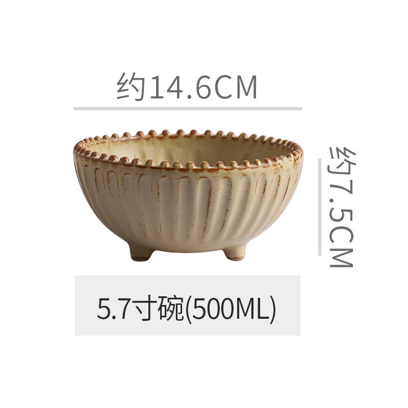 Vintage-style rustic ceramic bowls, plates, and dishes - creative beaded edge steak plates and dessert bowls for restaurants and hotels - premium presentation