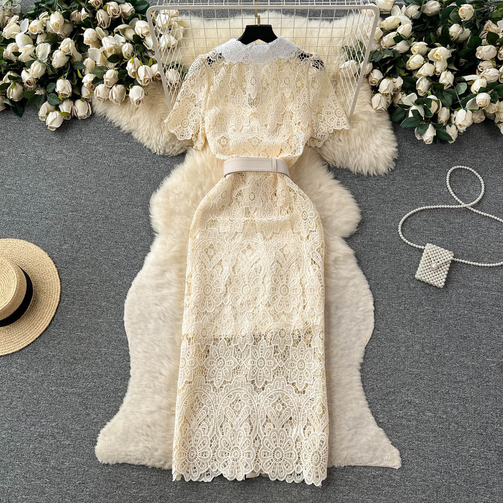 Luxury lace dress for women - summer crochet embroidery, unique and chic design, exuding a sophisticated and elegant aura