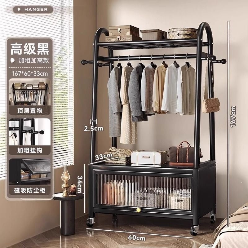 Freestanding coat rack for home bedroom, portable clothes hanger, dustproof storage metal drying rack