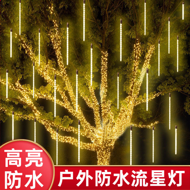 LED meteor shower light string Outdoor waterproof solar light Street lighting project Garden hanging tree decorative light