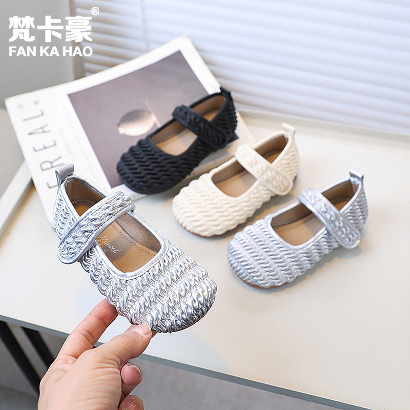 Vancahao niche style design girl easiest for match princess shoes  spring & fall new arrivalkids soft bottom style small leather shoes
