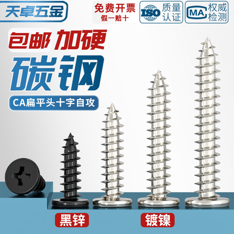 CA Iron Nickel Plated/Black Flat Head Cross Self-Tapping Screw Large Flat Thin Head Flat Head Pointed Tail Wood Self-Tapping Screw