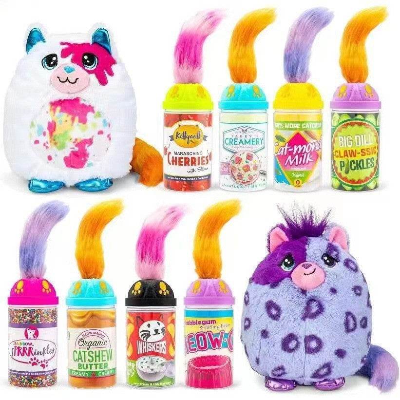 new arrival long-haired monster tail-up cat plush toy artificial cat blind box doll pendant kids gift