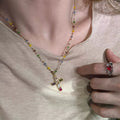 Early spring dopamine colorful cross necklace women's light luxury niche design clavicle chain vacation style choker accessories