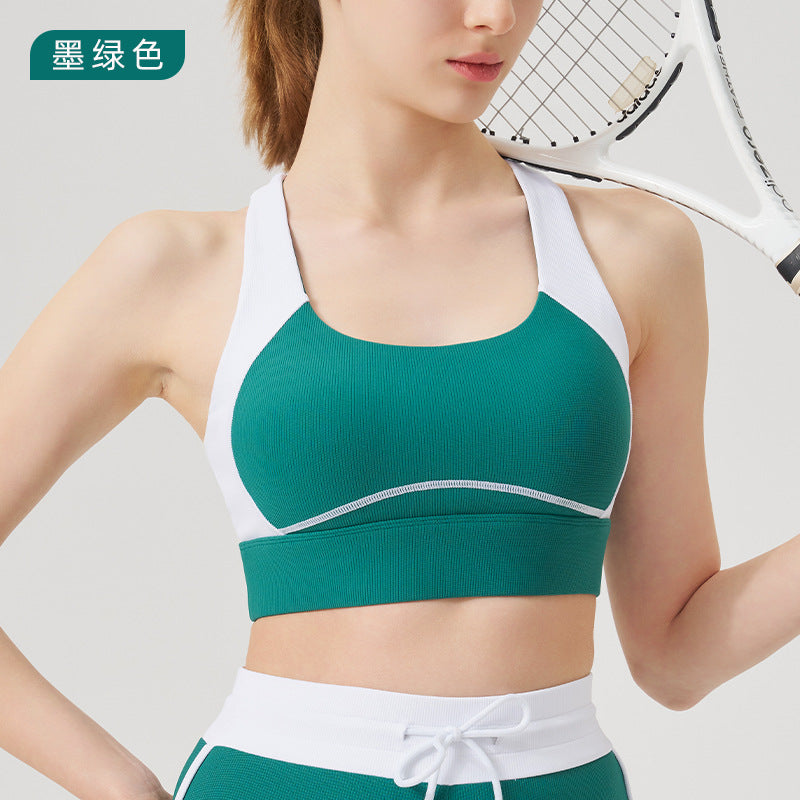 Spring/summer high-waisted activewear set for women - color block, open back, body-hugging, barely-there feel yoga set with running shorts - gym & yoga apparel