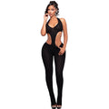 nightclub style sexy hot girl pure color see-through silmslimming lookknitting deep v jumpsuit one-piece jumpsuit