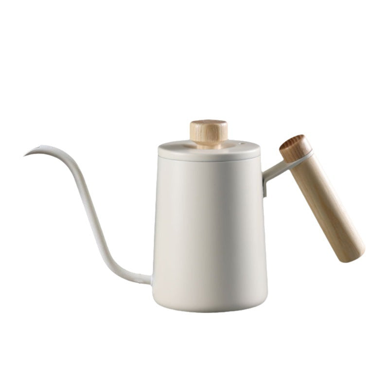 Solid wood handle pour-over kettle, 304 stainless steel coffee dripper with fine spout and measurement markings, coffee brewing tool