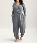 Amazon  cross-border plus size curvy women's clothing - women's long pants - women's deep v-neck tie-waist jumpsuit