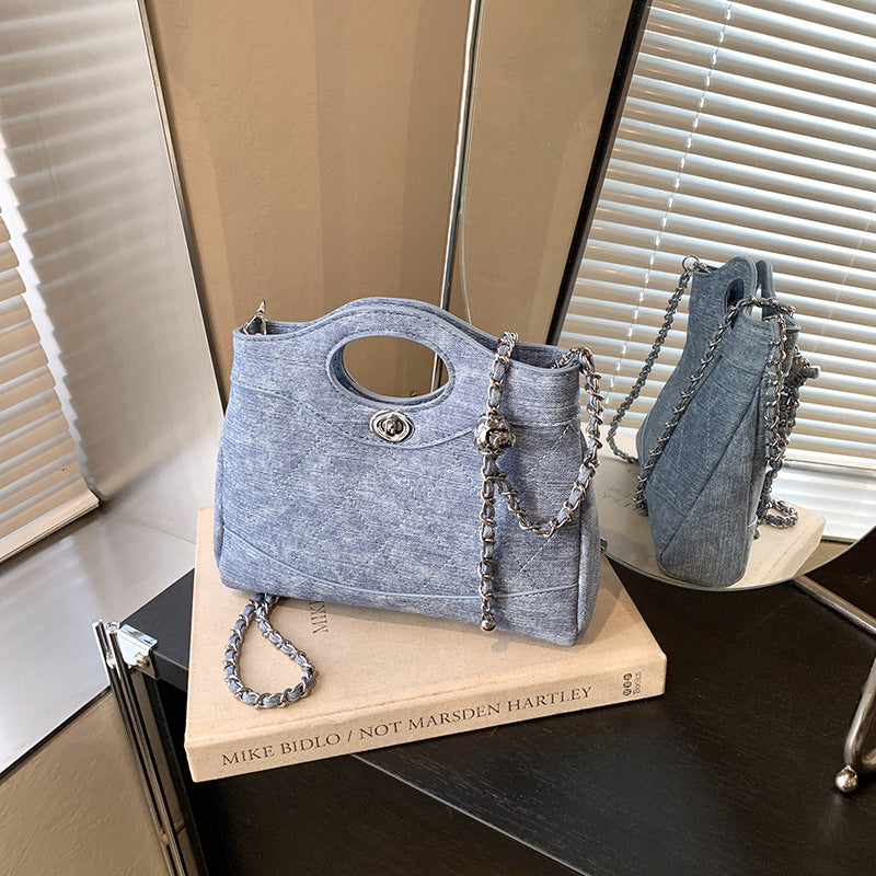2025 new fashion rhombus embroidered thread bag Xiaoxiangfeng daily women's simple niche chain single shoulder messenger bag