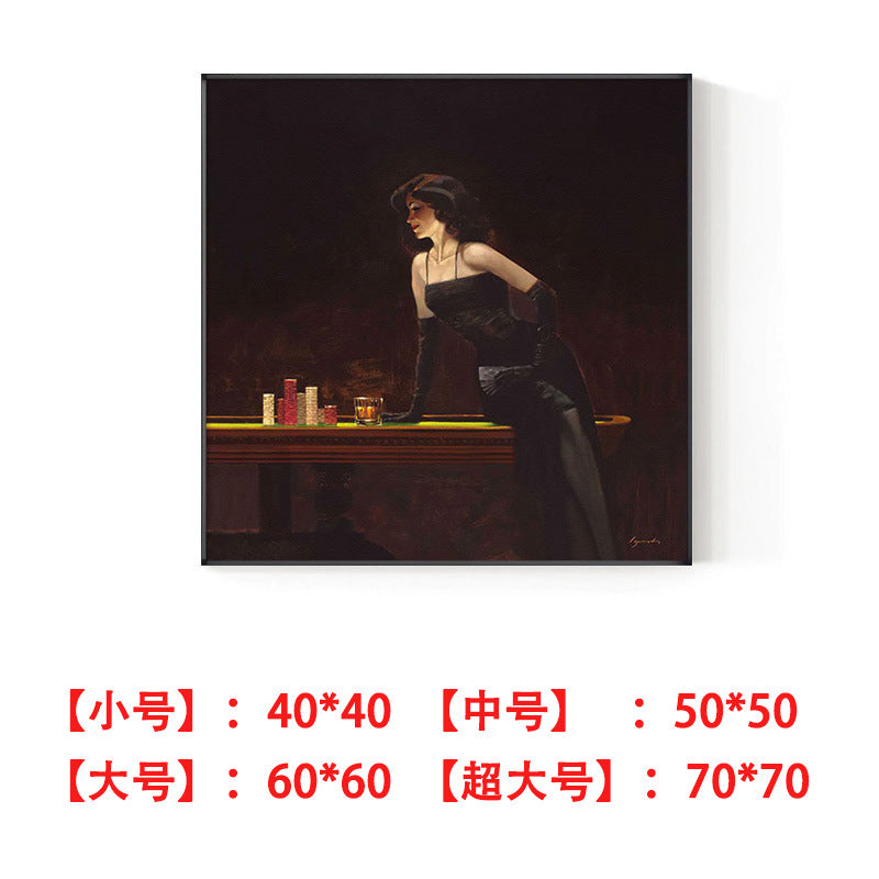 Bar decorative painting industrial style retro nostalgic beautiful woman oil painting box sofa background wall western restaurant red wine hanging painting