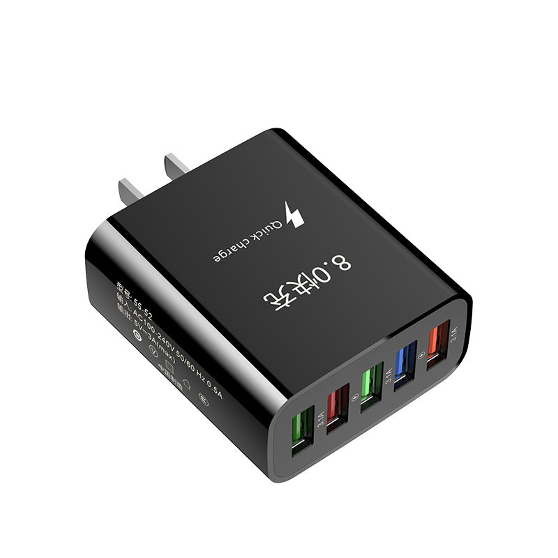 Multi-port charger for android and apple phones - 5-port usb fast charging adapter, 5v 3a quick charge head