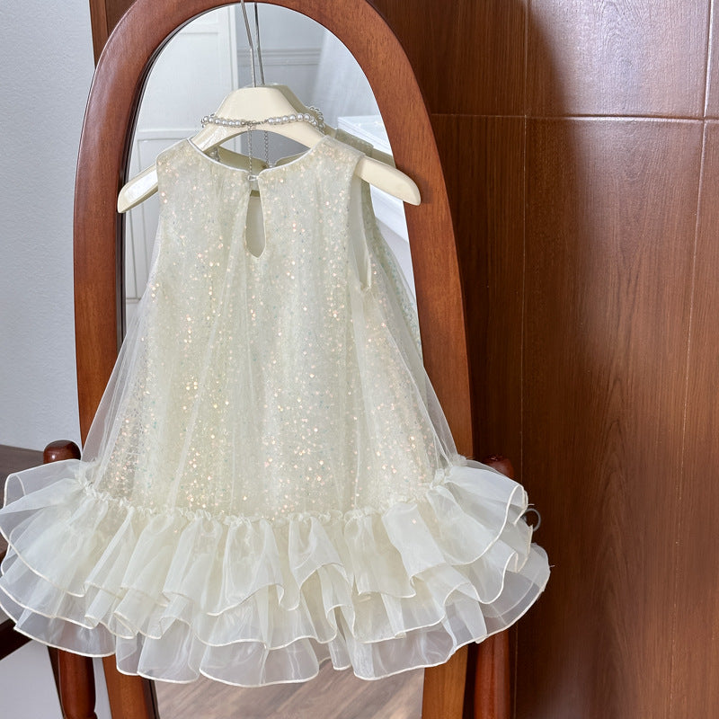 Girls' princess dress summer : stylish mesh sequin birthday dress for baby girls, fairy tale gown