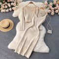 Hong kong style retrochicshortknitting shirt tops suspender v neckelegant hip-hugging dress layered two-piece set