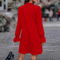 e-commerce  early spring independent store european and american women's clothing tie-up beaded long-sleeved solid color dress