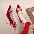 Wedding shoes for women with thick heels 2023fall and winternew arrival bride red non-tiring feet wedding dress high heels shoes xiuhe clothes two wears