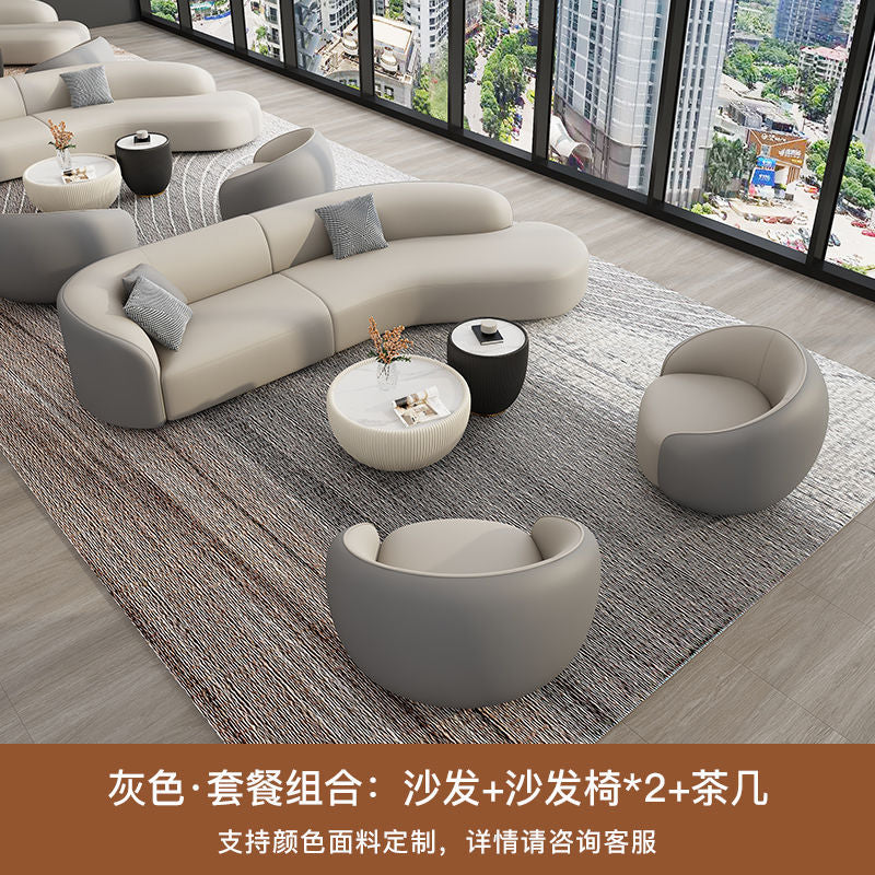 Minimalist hotel lobby, grand hall, vip lounge, reception area, sales & negotiation lounge, living room curved leather sofa