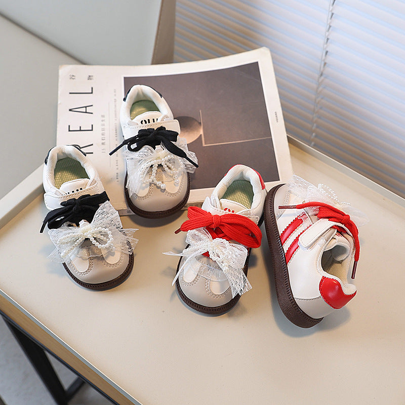 Vancahao fashion  spring/autumn new korean style casual sneakers for girls - vintage lace, pearl, and bow detail