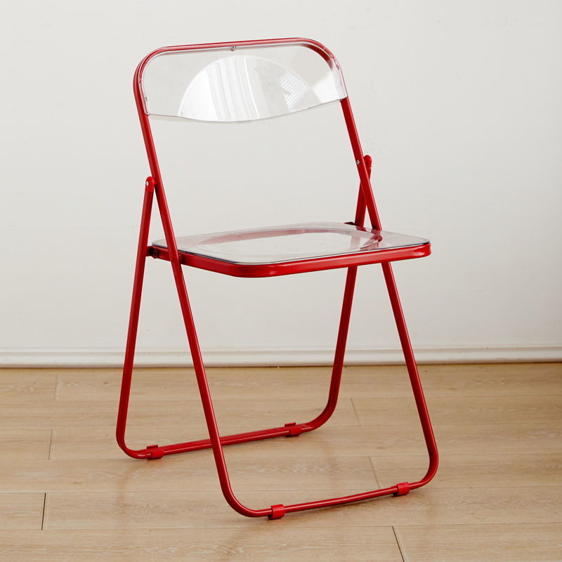 Minimalist folding chair - transparent acrylic photo booth chair for clothing stores, trendy influencer makeup stool, crystal backrest dining chair