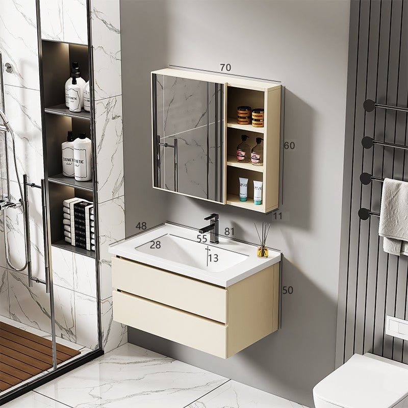 Double-layer drawer honeycomb aluminum bathroom cabinet bathroom mirror cabinet combination wall-mounted ceramic integrated basin honeycomb aluminum basin
