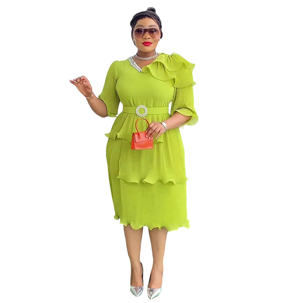 Amazon fashionelegancenew arrival cross-border exportsweetelegant socialite medium long pleated dress