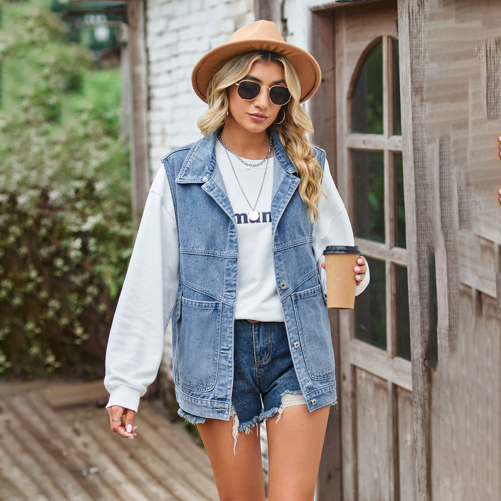 european and american clothing cross-border e-commerce  new loose denim vest waistcoat casual tank top  trend