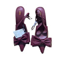 Za2024autumnew arrival burgundy patent leather bow-embellished french pointed toe hollow back strap stiletto sandals
