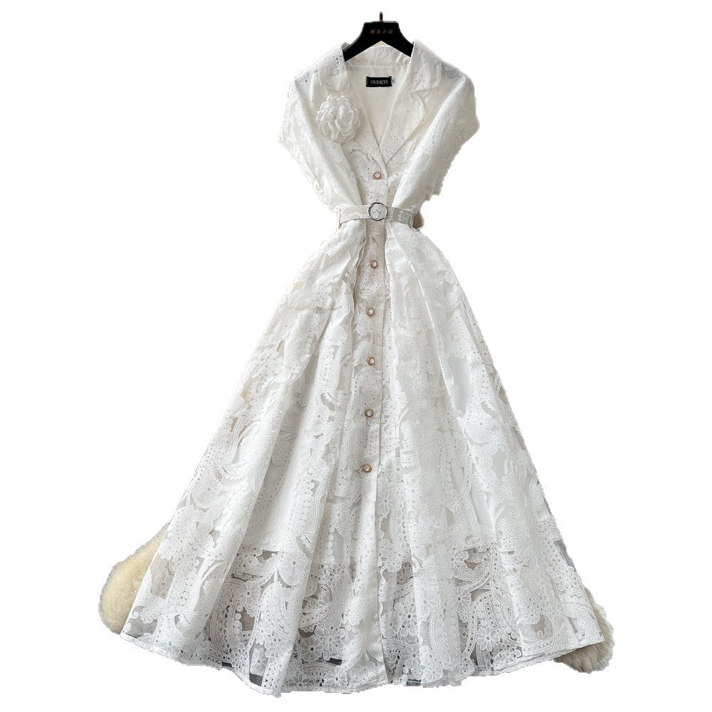 French chic lace 3d floral cutout dress - new high-waisted, slimming, elegant maxi dress for women