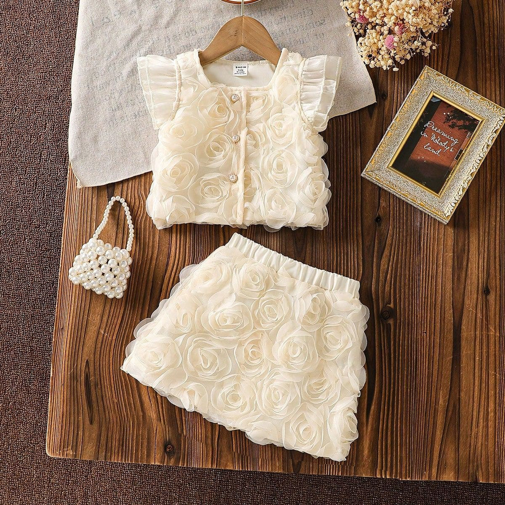 summer cross-border girls' french chic luxury rose floral design fashion two-piece skirt set